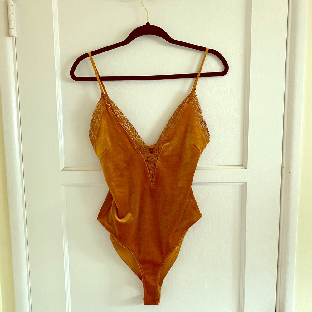 Tank Velvet Bodysuit w/ Lace Copper Gold Color